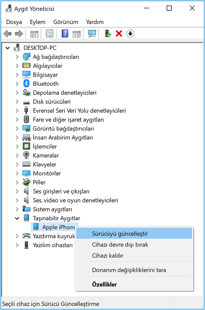 Bilgisayar iPhone'u görmüyor sorunu