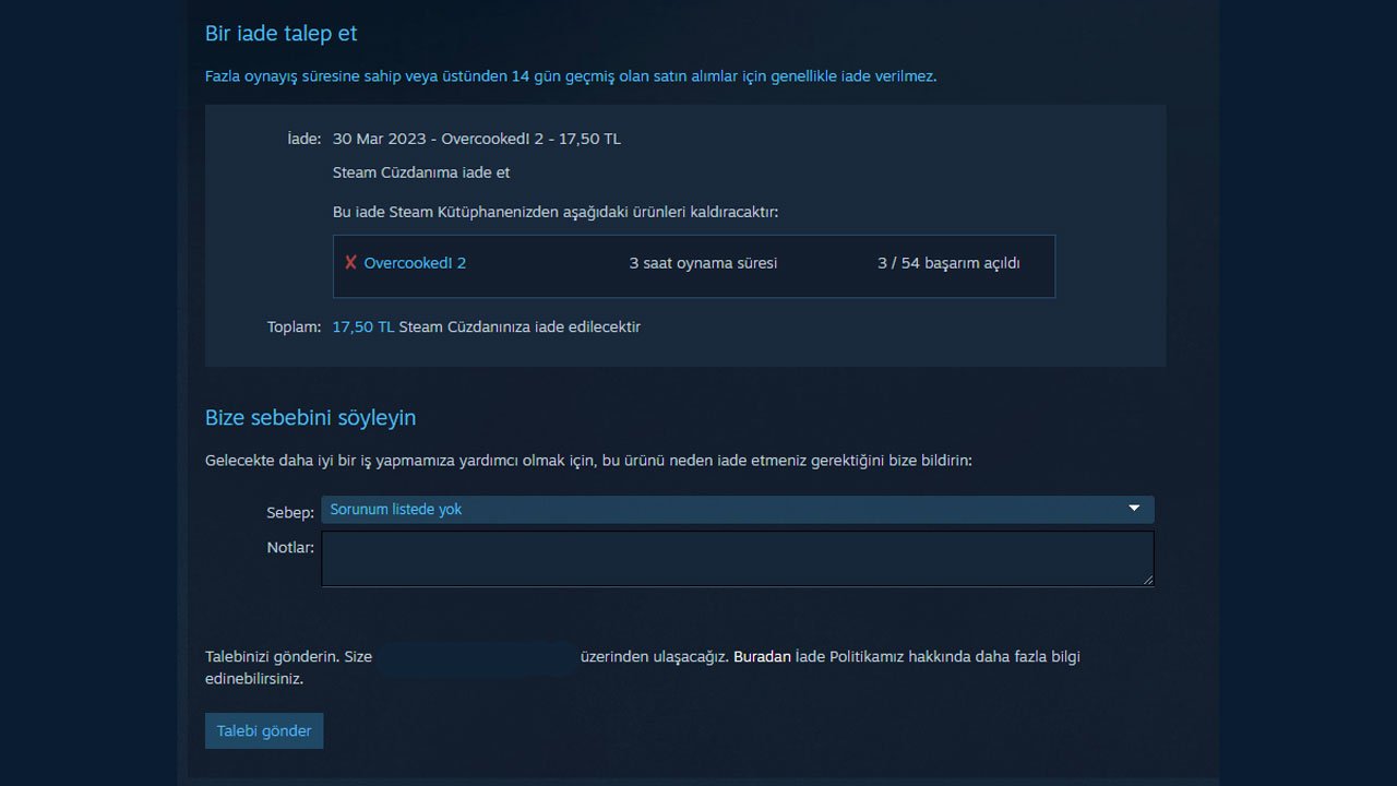 Steam iade etme yolları