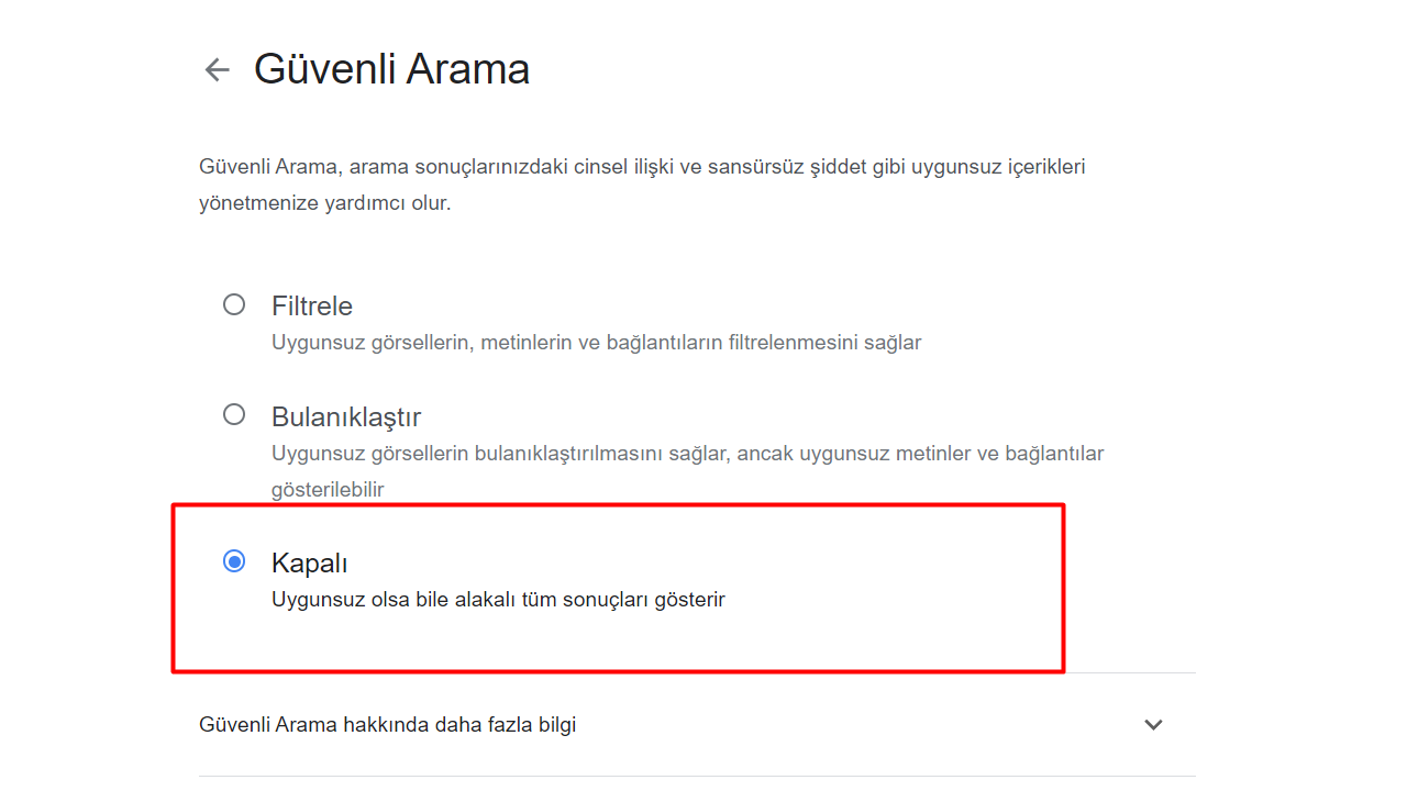 Google Güvenli Arama Kapatma (Adım Adım)