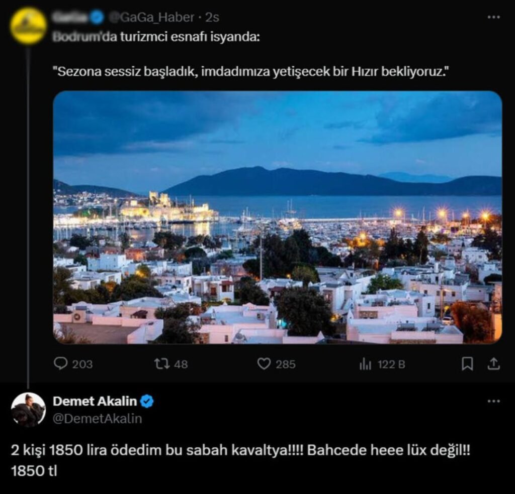 Demet Akalın Bodrum’daki Esnafa Tepki Gösterdi! Bahçede İki Kişilik Kahvaltı İçin 1850 TL Ödedi!
