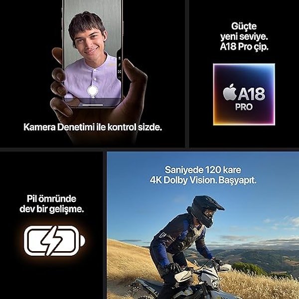 iPhone 16 Pro Max, özellikle video ve fotoğraf çekiminde müthiş bir deneyim sunuyor. Yeni A18 Pro çipi ile hız ve pil ömrü oldukça artmış. Ekran parlaklığı sayesinde, güneş ışığında bile mükemmel bir görünürlük sağlıyor.