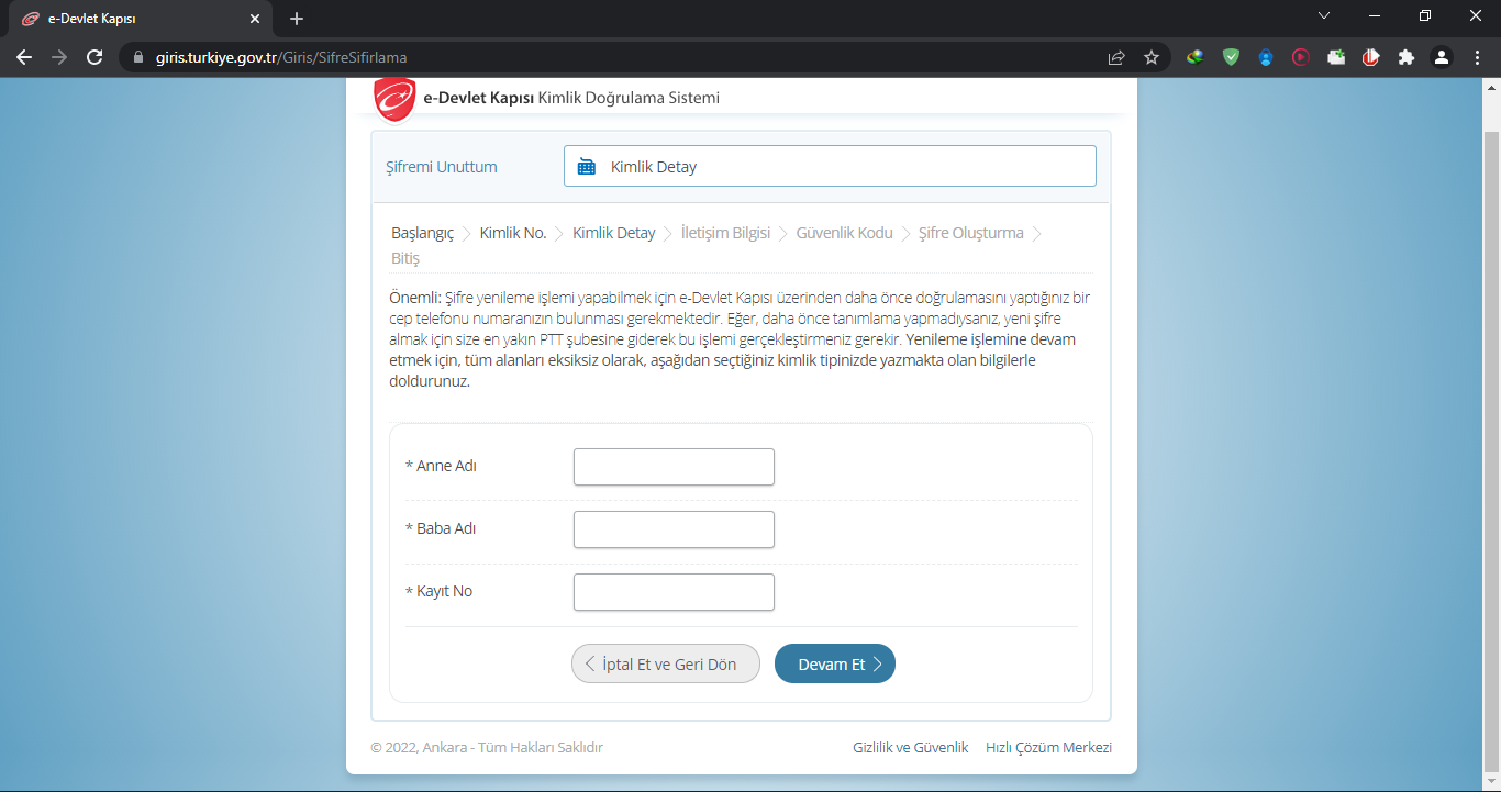e-devlet şifremi unuttum