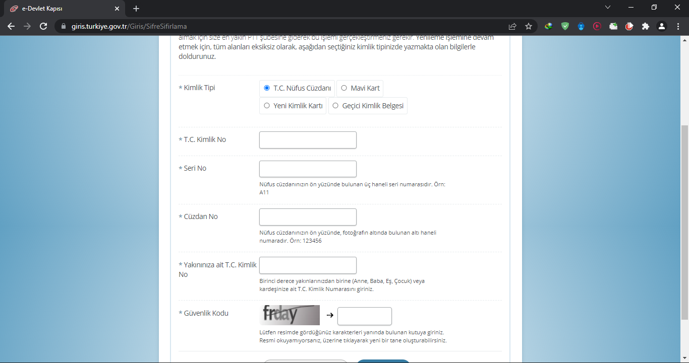 e-devlet parola değiştirme