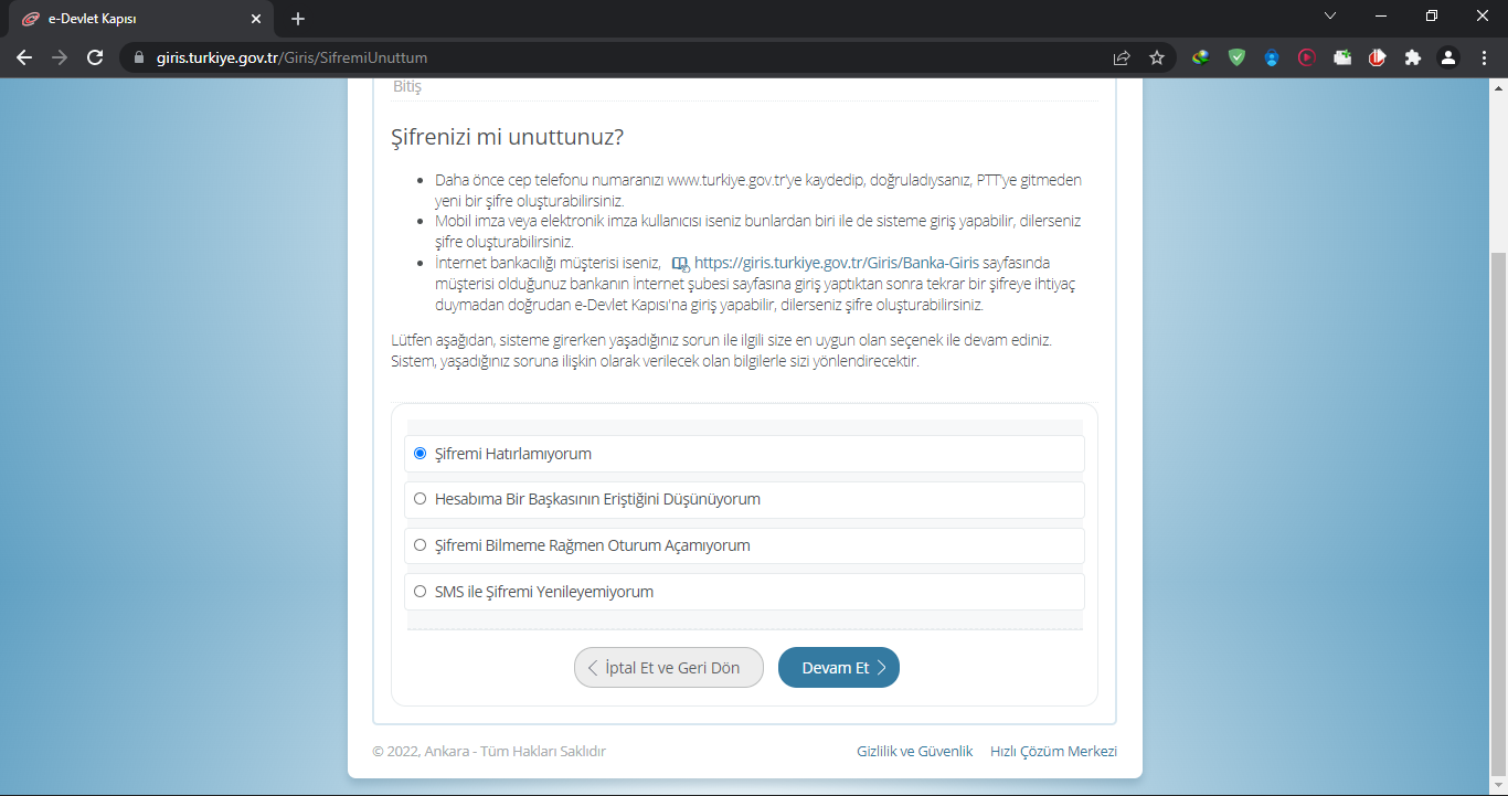 e-Devlet şifre değiştirme