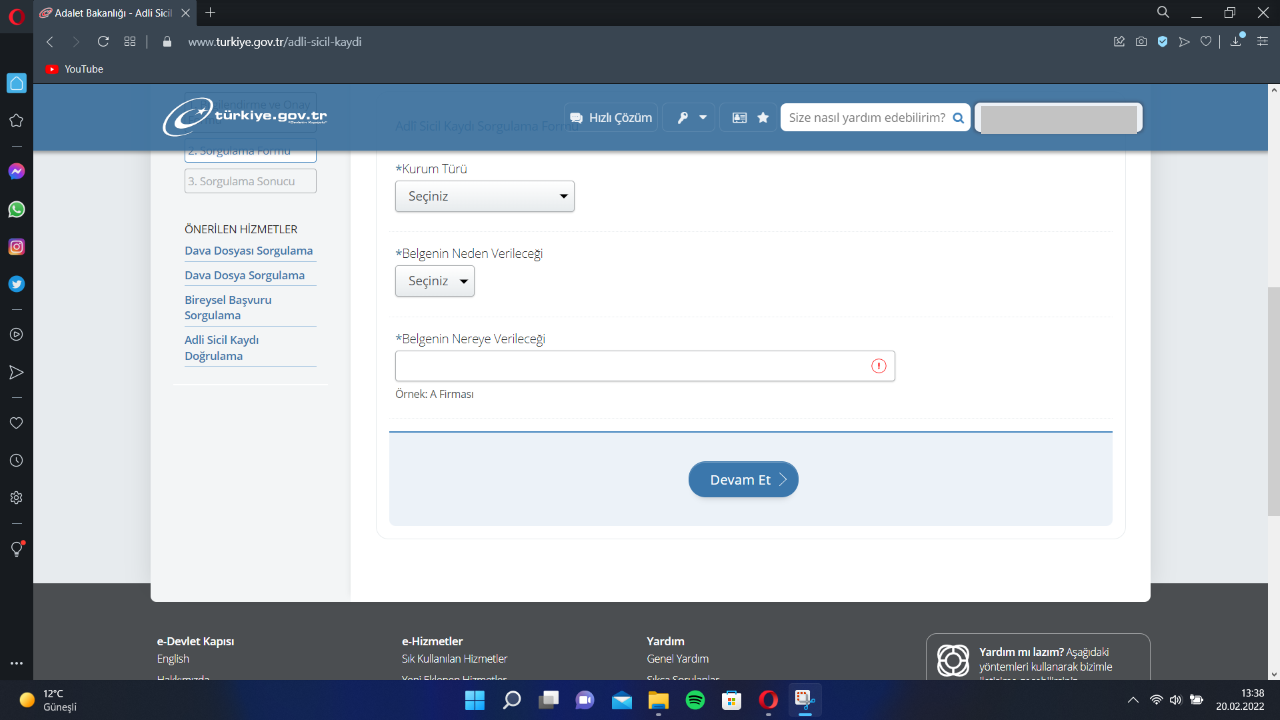 e-Devlet Adli Sicil Kaydı Sorgulama