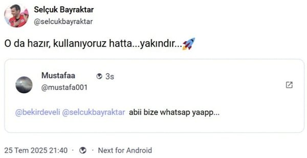 Selçuk Bayraktar, yerli WhatsApp müjdesini verdi.