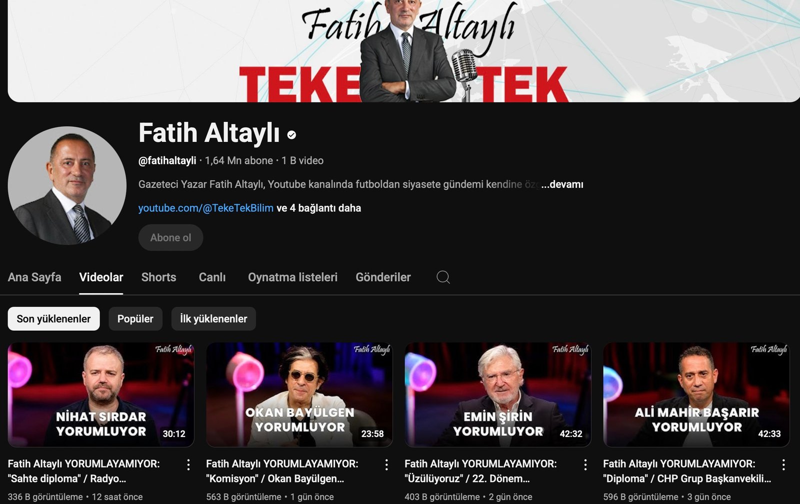 Fatih Altaylı’nın YouTube kanalına erişim engeli