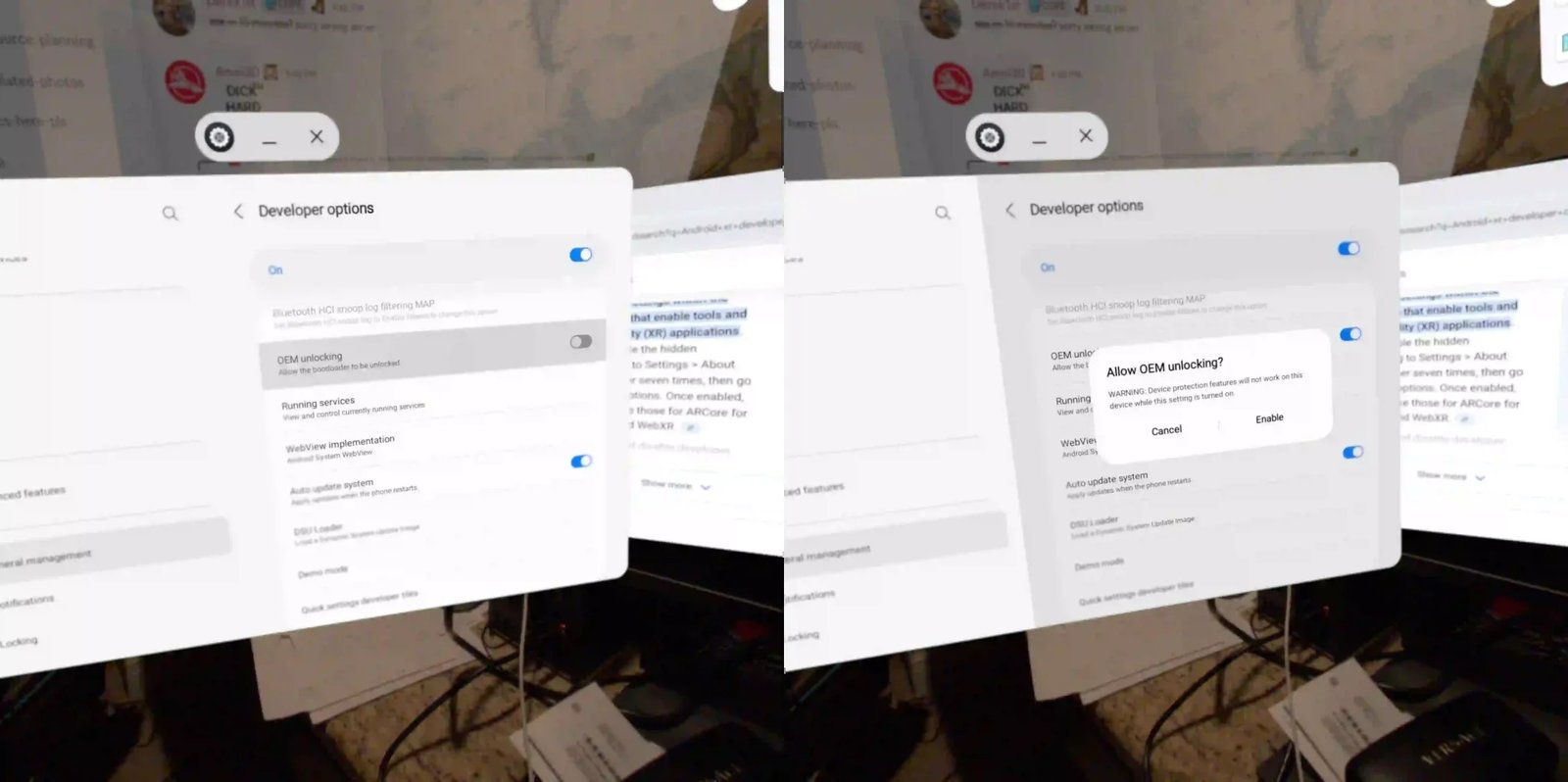 Samsung Galaxy XR bootloader kilidini açma seçeneği
