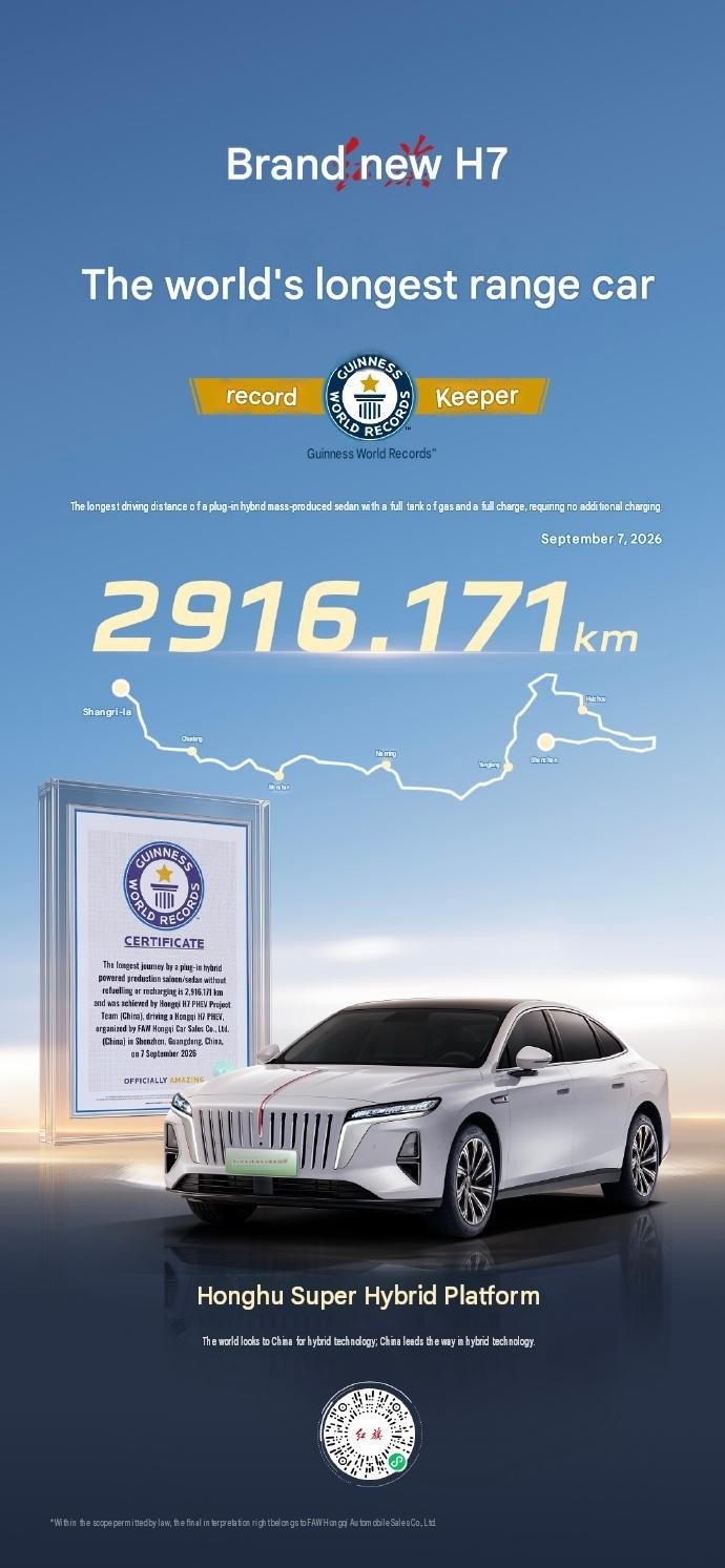 Çinli hibrit sedan 2.916 km giderek dünya menzil rekorunu kırdı